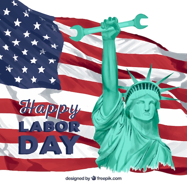 Free vector american flag and liberty statue with wrench