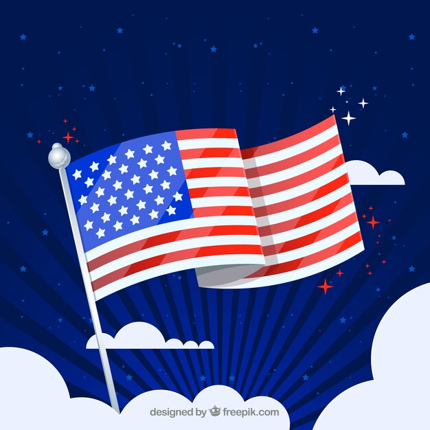 空に波打つアメリカの旗 無料のベクター
