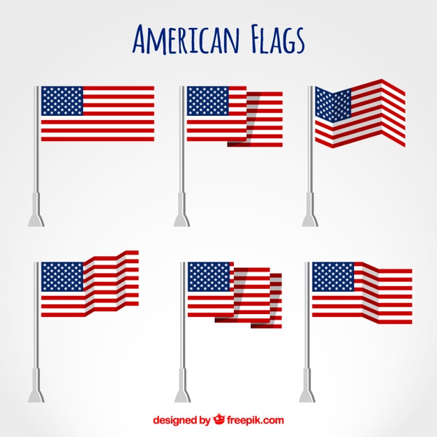 American flags flat set