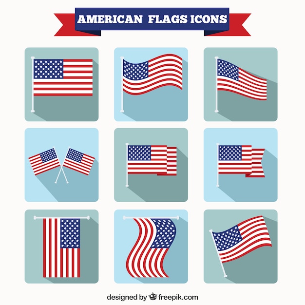 Vettore gratuito american flags icons set