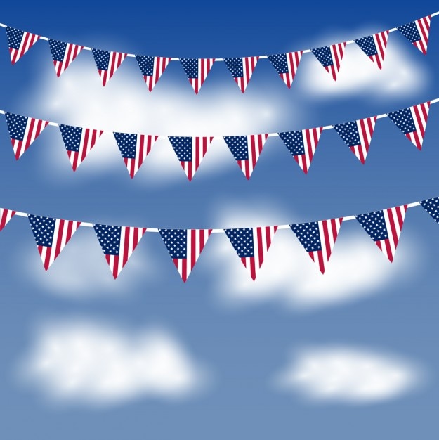 Бесплатное векторное изображение Американские флаги в небе