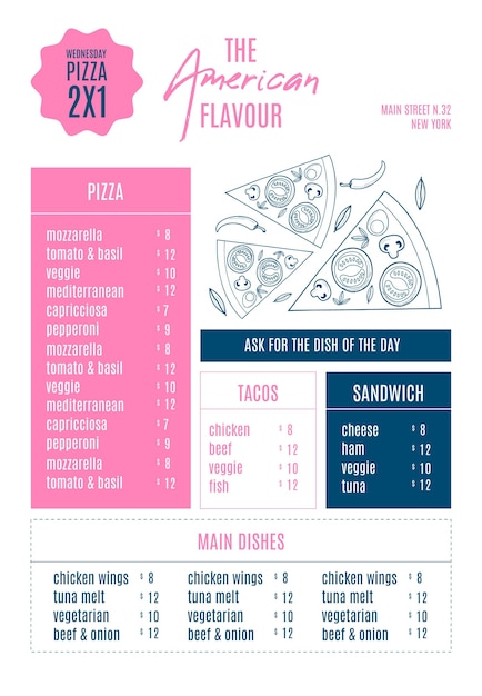 Free vector american flavour digital vertical restaurant menu template