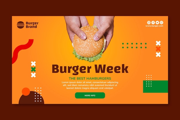 Vettore gratuito banner orizzontale di cibo americano con hamburger