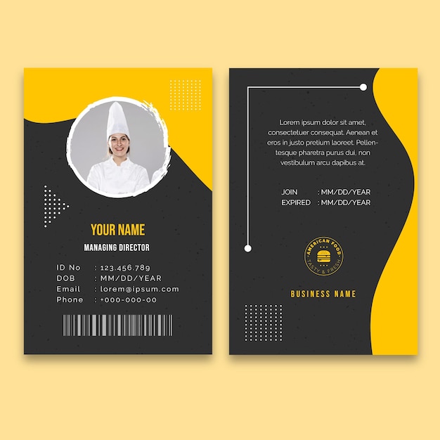 American food id card template