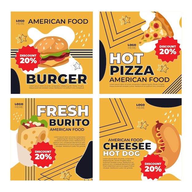 Free vector american food instagram post