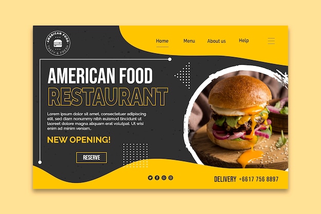 Бесплатное векторное изображение Шаблон целевой страницы американской еды