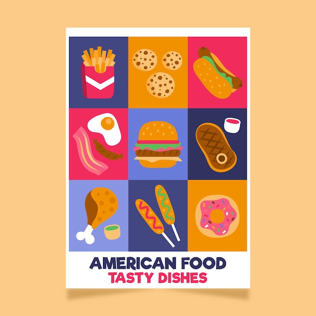 Vettore gratuito modello di poster di cibo americano