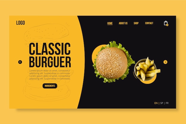 Free vector american food web template with burger photo