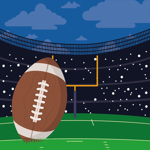 Американский футбольный мяч на сцене стадиона