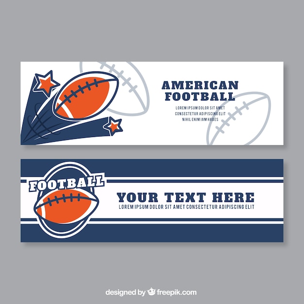 American football banners with orange details in flat design