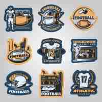 Free vector american football competitions emblems with running players foam hand sports equipment