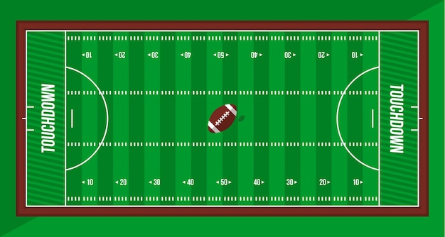 無料ベクター アメリカンフットボールのグリーンフィールドの上面図とボール