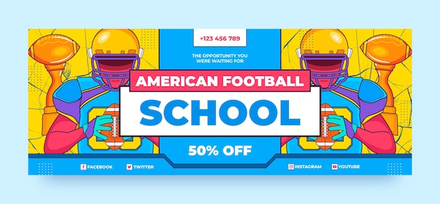 Vettore gratuito copertina facebook disegnata a mano di football americano