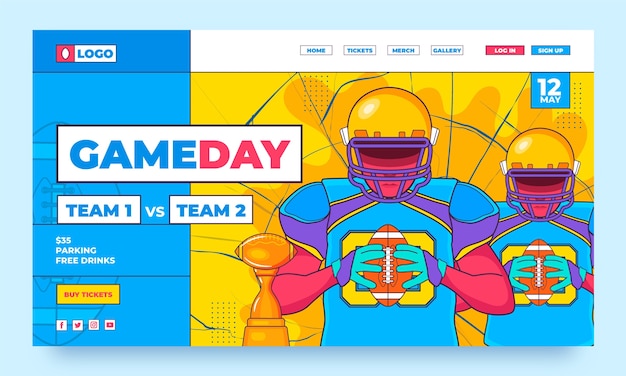 American football hand drawn landing page