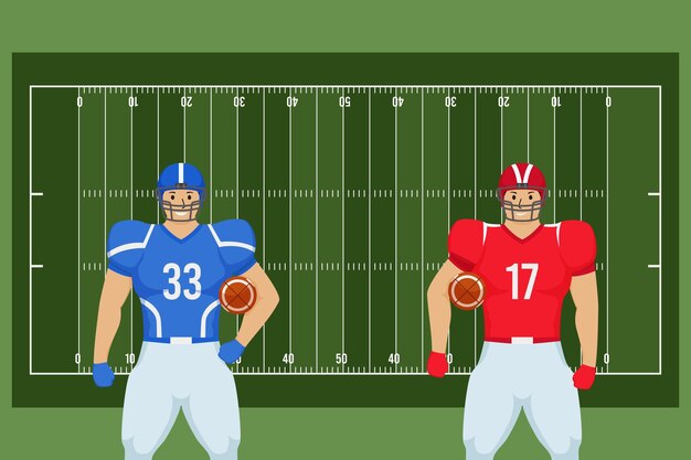 フィールドの前でアメリカンフットボール選手