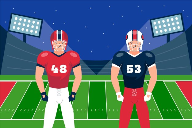 フィールドの前でアメリカンフットボール選手