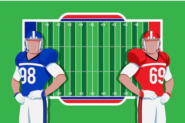 フィールドの前でアメリカンフットボール選手