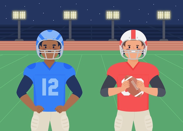 Бесплатное векторное изображение Игроки в американский футбол перед полем с плоским дизайном