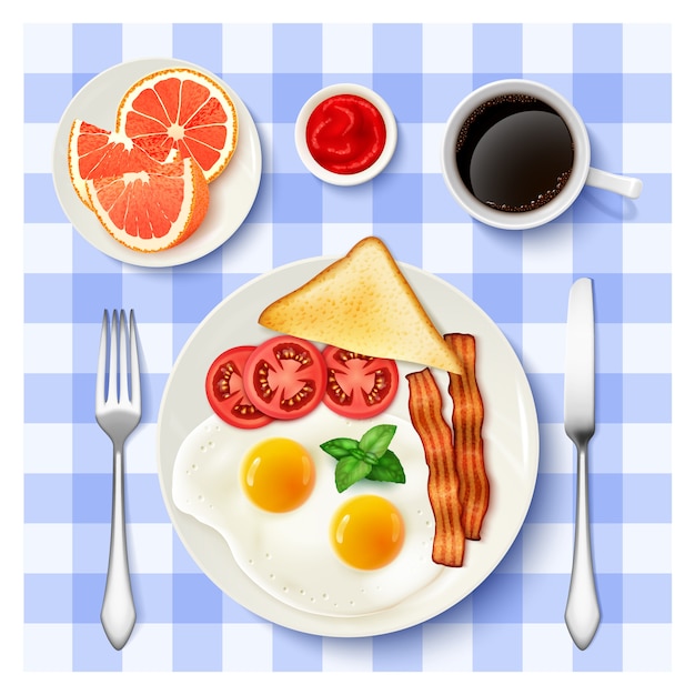 Free vector american full breakfast top view image