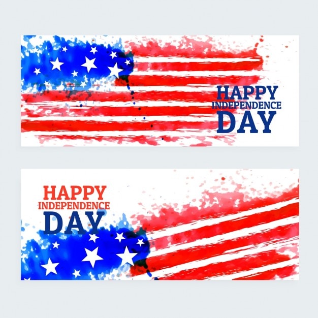 American independence day banners with watercolor flag