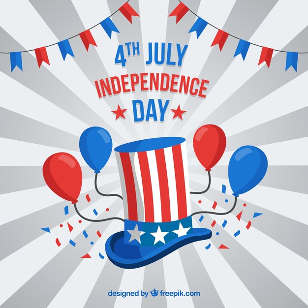 american independence day with hat and balloons