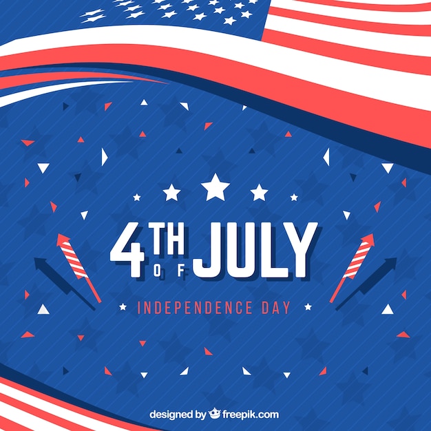 Vettore gratuito festa dell'indipendenza americana con stelle e fuochi d'artificio