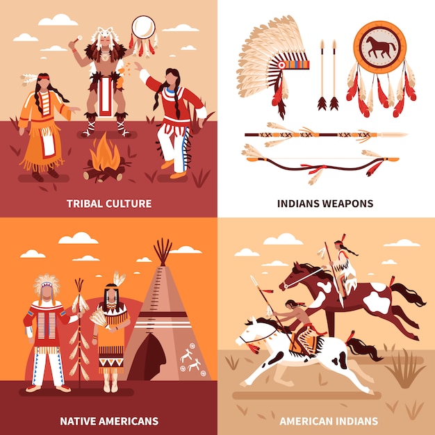 Бесплатное векторное изображение Концепция дизайна иллюстрации американских индейцев