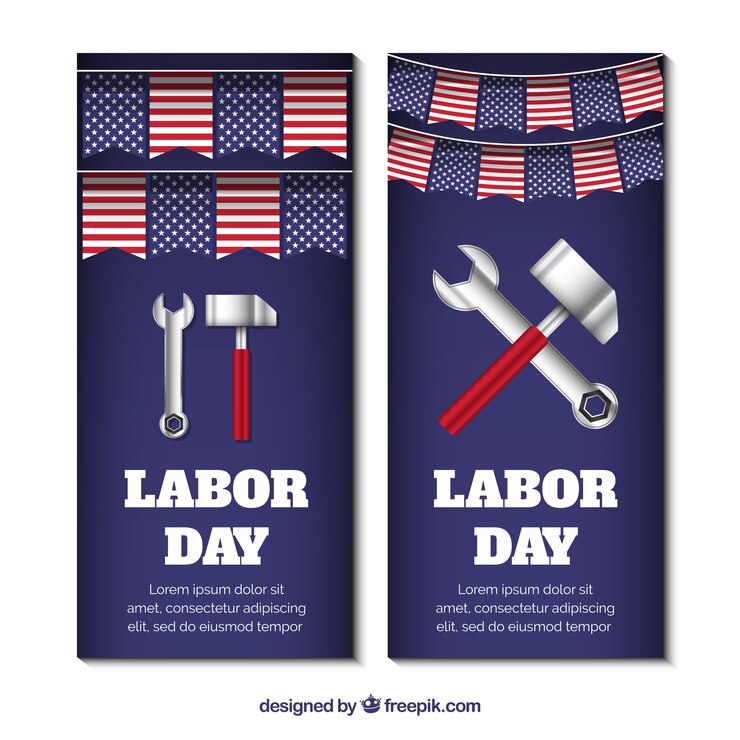 Free Vector american of labor day banners with tools