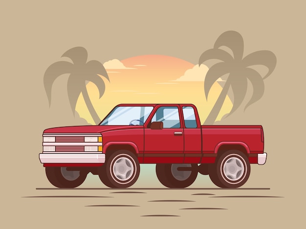 Free vector american red modern pickup truck concept