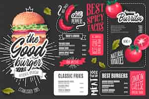 Free vector american restaurant menu template with illustrations