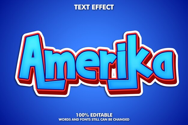 Amerika label sticker, editabke cartoon text effect