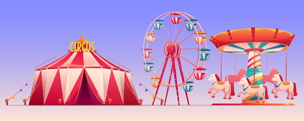 Vettore gratuito parco di carnevale di divertimento con l'illustrazione della tenda di circo