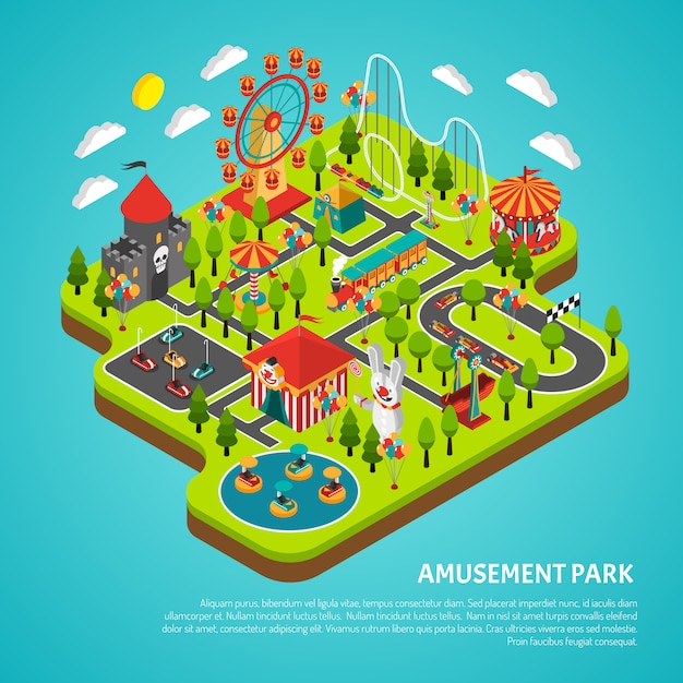 Достопримечательности аттракционов Fairground Isometric Banner