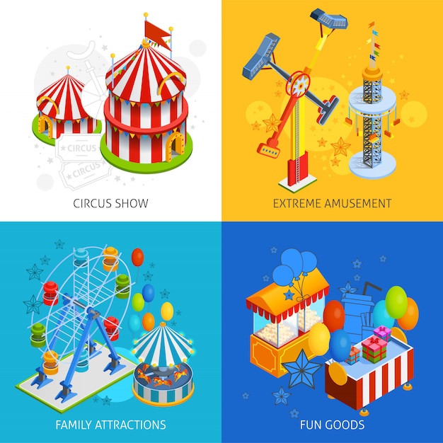 Free vector amusement park card set