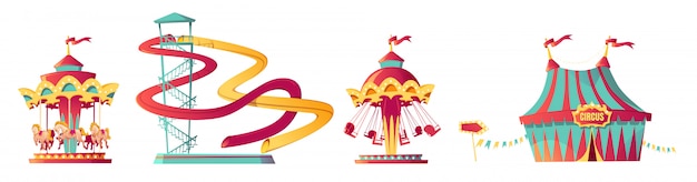 Бесплатное векторное изображение Парк развлечений, карнавал или праздничная ярмарка мультфильма