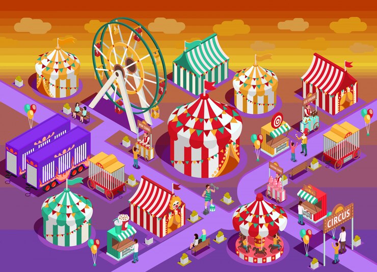 Free Vector amusement park circus attractions isometric illustration