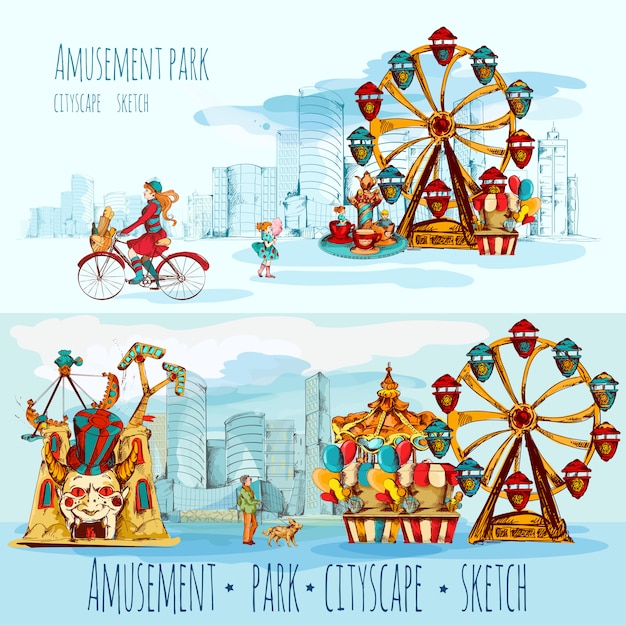 Free vector amusement park cityscape