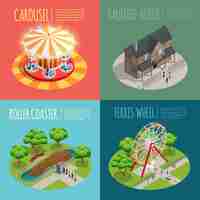 Free vector amusement park concept icons set with haunted house