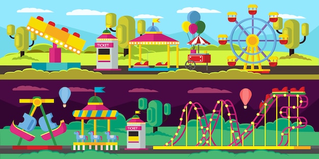 Free vector amusement park horizontal banners