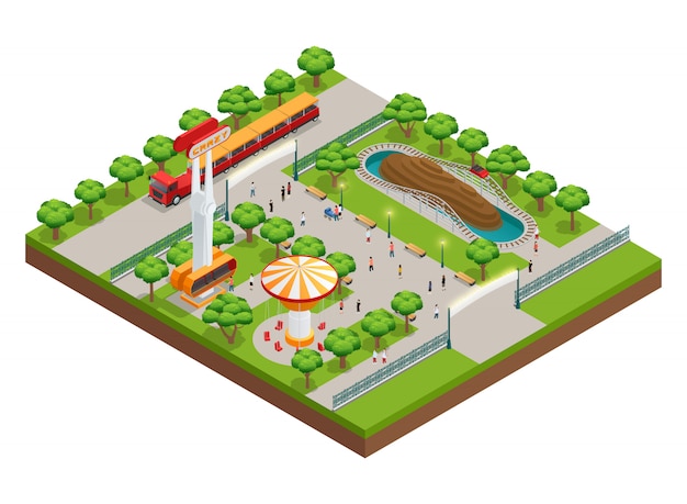 Free vector amusement park isometric concept