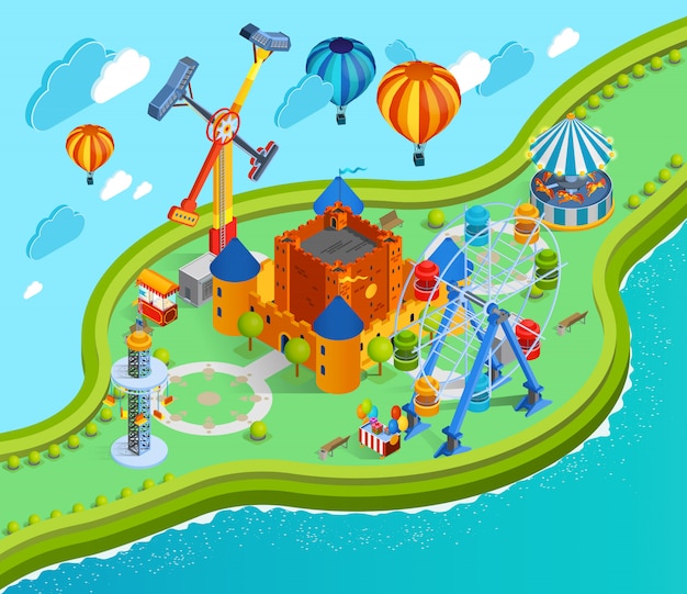 Free vector amusement park isometric illustration