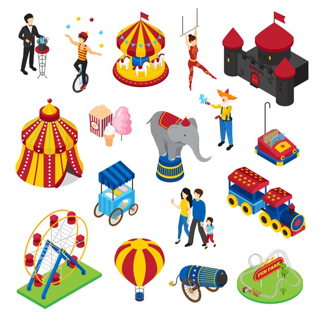 Amusement park isometric set