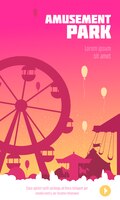Free vector amusement park poster with ferris wheel carousel and circus tent silhouettes at sunset background  illustration