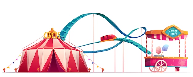 Бесплатное векторное изображение Парк развлечений с цирком и американскими горками
