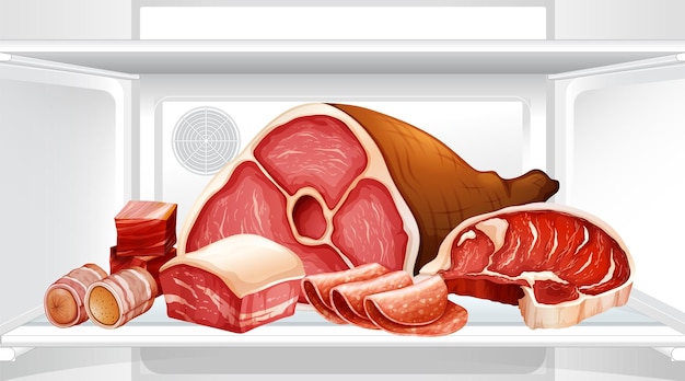 Бесплатное векторное изображение Внутри холодильника с мясом