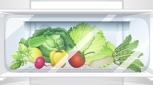 Бесплатное векторное изображение Внутри холодильника с овощами