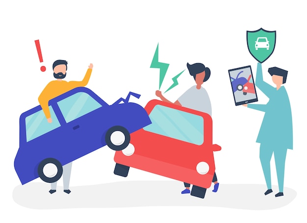 Бесплатное векторное изображение Страховой агент, разрешающий автомобильную аварию