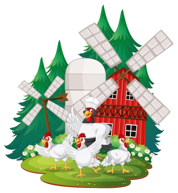Бесплатное векторное изображение Изолированная сцена с группой цыплят в мультяшном стиле