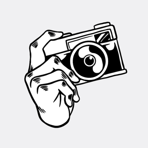 Analog camera outline sticker overlay design resource vector