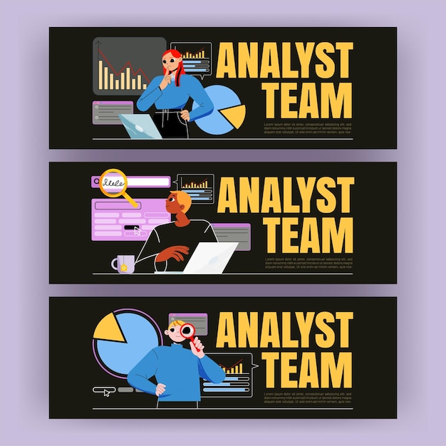 Free vector analyst team banner with people work with data